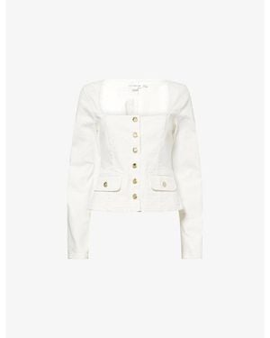 GOOD AMERICAN Square-Neck Fitted Stretch-Denim Jacket - White