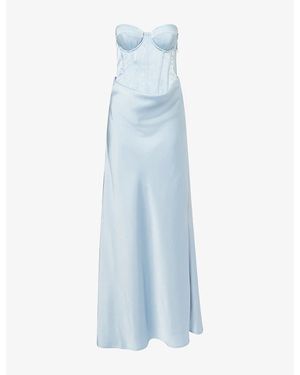 ROTATE BIRGER CHRISTENSEN Corset Draped Satin Maxi Dress - Blue