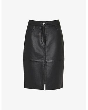 Whistles Split-Hem Mid-Rise Leather Midi Skirt - Gray