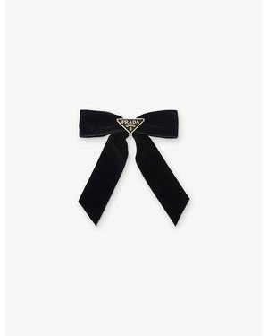 Prada Brand-Plaque Velvet Hair Clip - Black