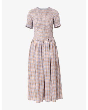 Amy Lynn Beatrix Checked Cotton-Blend Midi Dress - Pink