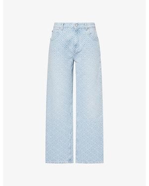 CASABLANCA Washed Monogram-Print Denim Jeans - Blue
