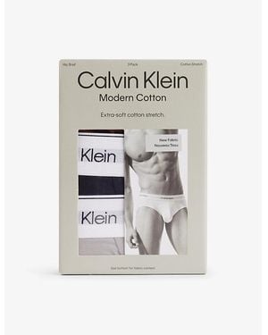 Calvin Klein Modern Cotton Hip Low-Rise Cotton-Blend Jersey Briefs - Metallic