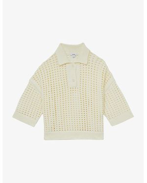 Reiss Reika Collared Crochet Cotton Jumper - White