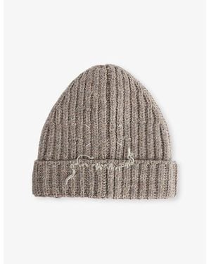 Maison Margiela Signature-Stitch Ribbed Wool-Blend Beanie Hat - Brown