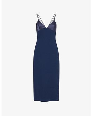 David Koma Shoulder-Straps Split Stretch-Woven Midi Dress - Blue