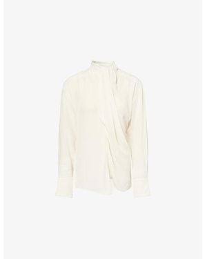 Victoria Beckham Draped Long-Sleeves Silk Blouse - White