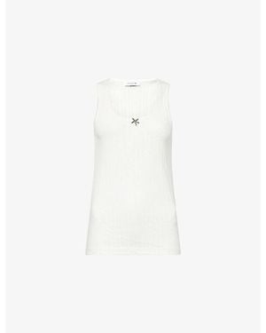 Lacoste Scoop-Neck Pointelle-Knit Cotton Vest Top - White