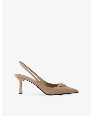 Prada Triangle-Logo Suede Slingback Court Shoes - White