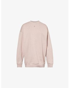 GYMSHARK Collegiate Velvet-Branding Cotton-Blend Sweatshirt - Pink