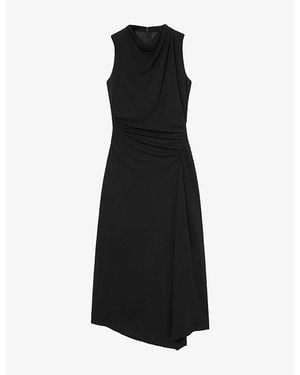 Whistles Ruched Cowl-Neck Jersey Midi Dress - Black