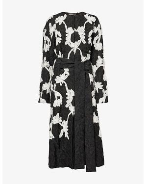 Erdem Embellished Belted Woven Coat - Black