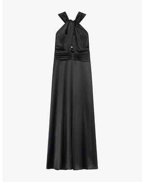 The Kooples Draped Open-Front Woven Maxi Dress - Black