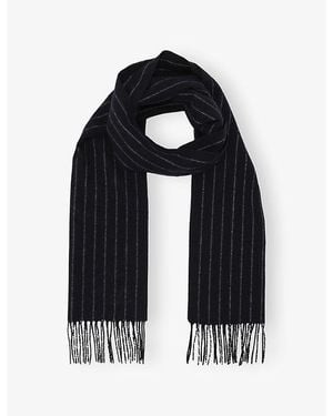 Reiss Pearson Pinstriped Wool And Cashmere Scarf - Black
