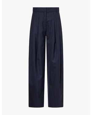 ME+EM Pleated Tapered-Leg Wool Trousers - Blue