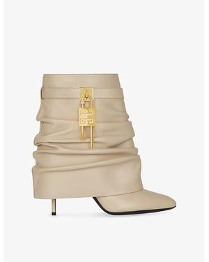 Givenchy Shark Lock Stiletto Srunched Low Leather Heeled Ankle Boots - Natural