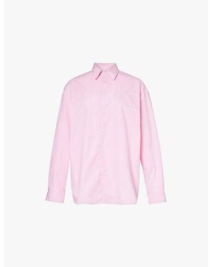 Sporty & Rich Thin Stripe Eden Logo-Patch Relaxed-Fit Cotton-Poplin Shirt - Pink