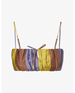 STAUD Sade Stripe Silk Top - Brown