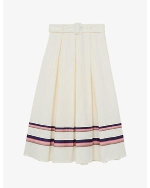 Reiss Rian Stripe-Print Stretch-Cotton Midi Skirt - White