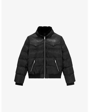 The Kooples Shearling-Collar Padded Shell Jacket - Black