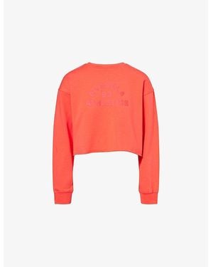 ADANOLA Campus Logo-Print Modal-Blend Cropped Sweatshirt - Red