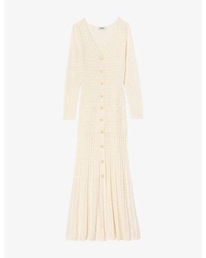 Sandro Long-Sleeve Flared Open-Knit Maxi Dress - Natural