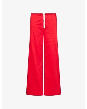 Reformation Gina Wide-Leg Stretch-Cotton Trousers - Red