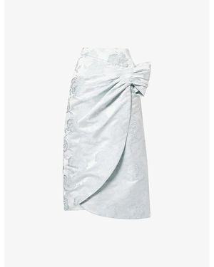 Simone Rocha Flower Sash Jacquard Wioven Midi Skirt - White