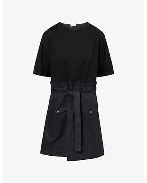 Moncler Belted Contrast Cotton-Blend Mini Dress - Black