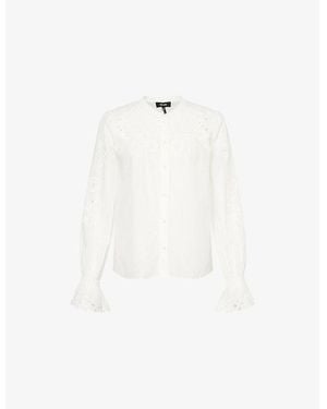 ME+EM Floral-Embroidered Bell-Sleeve Cotton Blouse - White