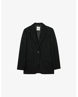 Sandro Notched-Lapel Single-Breasted Woven Blazer - Black