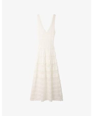 Sandro V-Neck Pointelle Knitted Maxi Dress - White