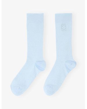 Sandro Logo-Embroidered Ribbed Cotton-Blend Socks - Blue