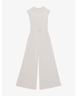 Reiss Alba Belted-Waist Stretch-Woven Jumpsuit - White