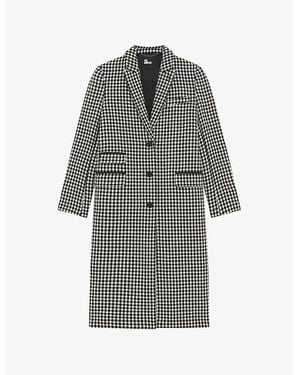 The Kooples Houndstooth Peak-Lapel Wool-Blend Coat - Grey
