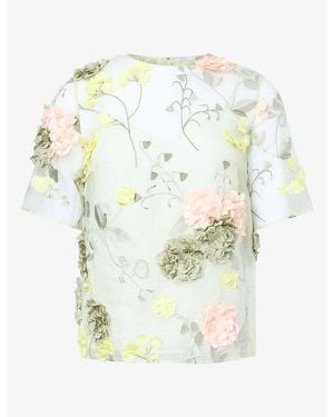 Huishan Zhang Asia Floral-Appliqué Silk Top - White