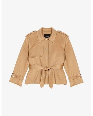 Maje Double-Faced Belt-Tie Wool-Blend Jacket - Natural