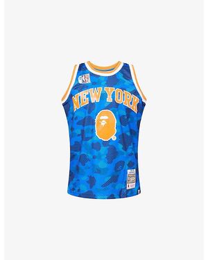 A Bathing Ape Nba Knicks Camouflage-Print Mesh Jersey - Blue