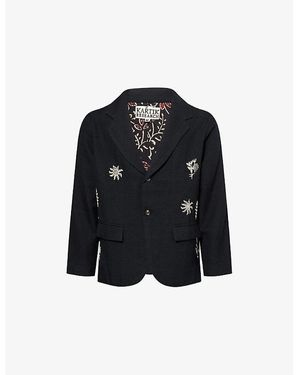 Kartik Research Floral Motif Embroidered Single-Breasted Wool Blazer - Black