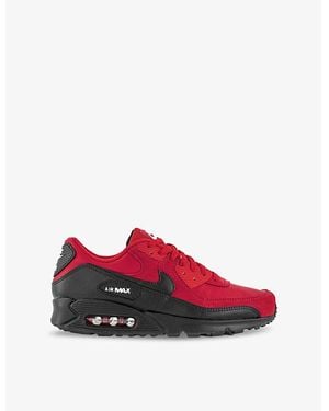 Nike Air Max 90 Leather And Mesh Low-Top Trainers - Red