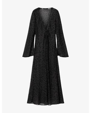 AllSaints Zalia Leopard-Print Woven Maxi Dress - Black