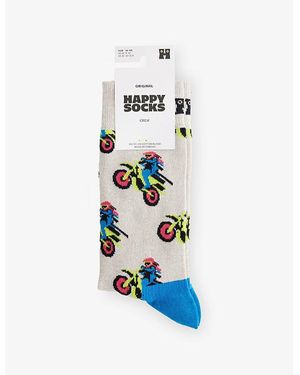 Happy Socks Motocross Cotton-Blend Crew Socks - Blue