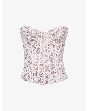 House Of Cb Solaine Boned Floral-Lace Corset Top Xs (A-C Cup) - White