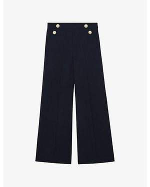 Reiss Carley Wide-Leg Button-Detail Woven Pants - Blue