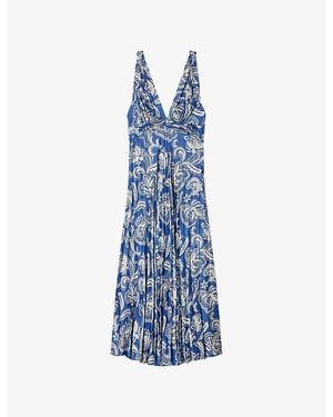 Sandro V-Neck Floral-Print Woven Maxi Dress - Blue