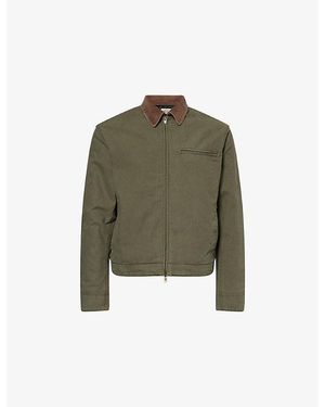 Austin Post Corduroy-Collar Cotton-Canvas Work Jacket - Green