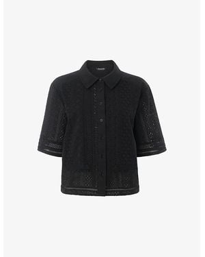 Whistles Broderie Short-Sleeve Button-Down Cotton Shirt - Black