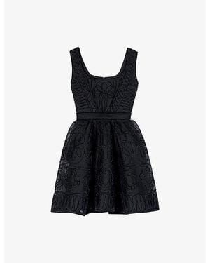 Maje Embroidered Lace Skater Dress in Black | Lyst