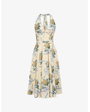 House Of Cb Allena Corset-Bodice Stretch-Cotton Midi Dress - Metallic