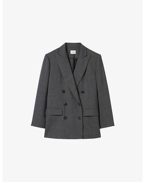 Claudie Pierlot Peak-Lapel Double-Breasted Tailored Stretch Wool-Blend Blazer - Gray
